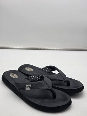 Floopi Sandals Womens Size 8 Black Polka Dot Flip Flop Lightweight Comfort Shoes